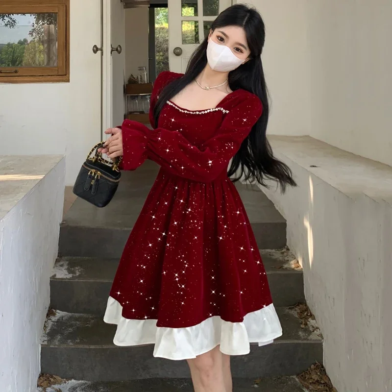 

Elegant Party Dresses For Women Christmas 2025 Evening Dresses French Retro Fine Glitter High-Grade Velvet Slim Fit Dress Women