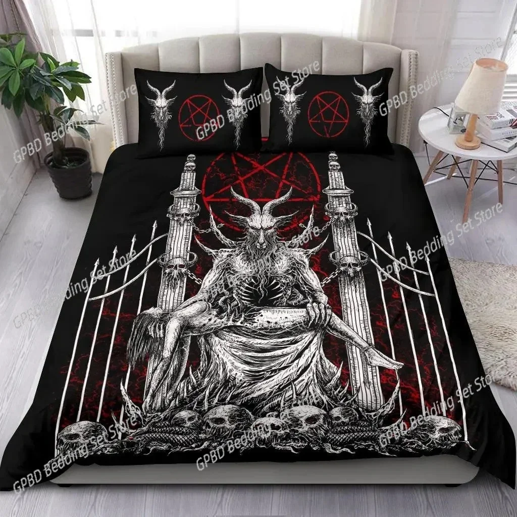 Skull Skeleton Satanic Goat 3D NEW Duvet Cover Pillowcase Bedding Set Adult Girl Bedroom Decoration Children Single Double Large