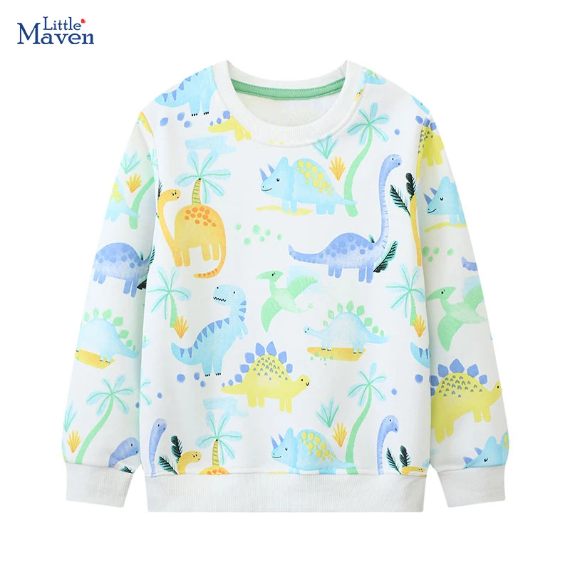 Little Maven 2024 New Spring and Autumn Tops Children\'s Clothing Kids Clothes Boys Hoodies Cartoon Dinosaurs Sweatshirt Cotton