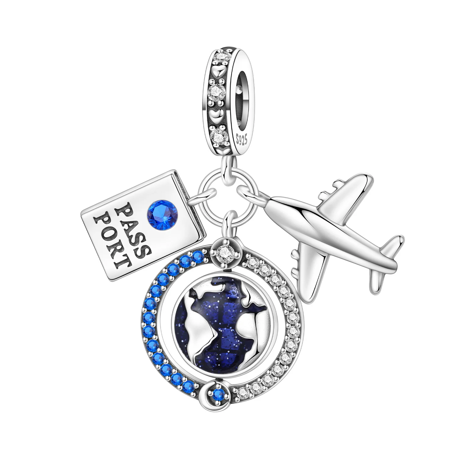 

Cycuff 925 Sterling Silver Airplane Earth Passport Pendant Beads Original Pendants Bracelet Charm Jewelry Party DIY Gifts