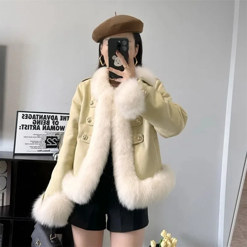 Winter Imitation Fox Fur Coat Christmas Robe With Thickened Inner Lining For The Court, Young And Short New Year's Robe JJ760