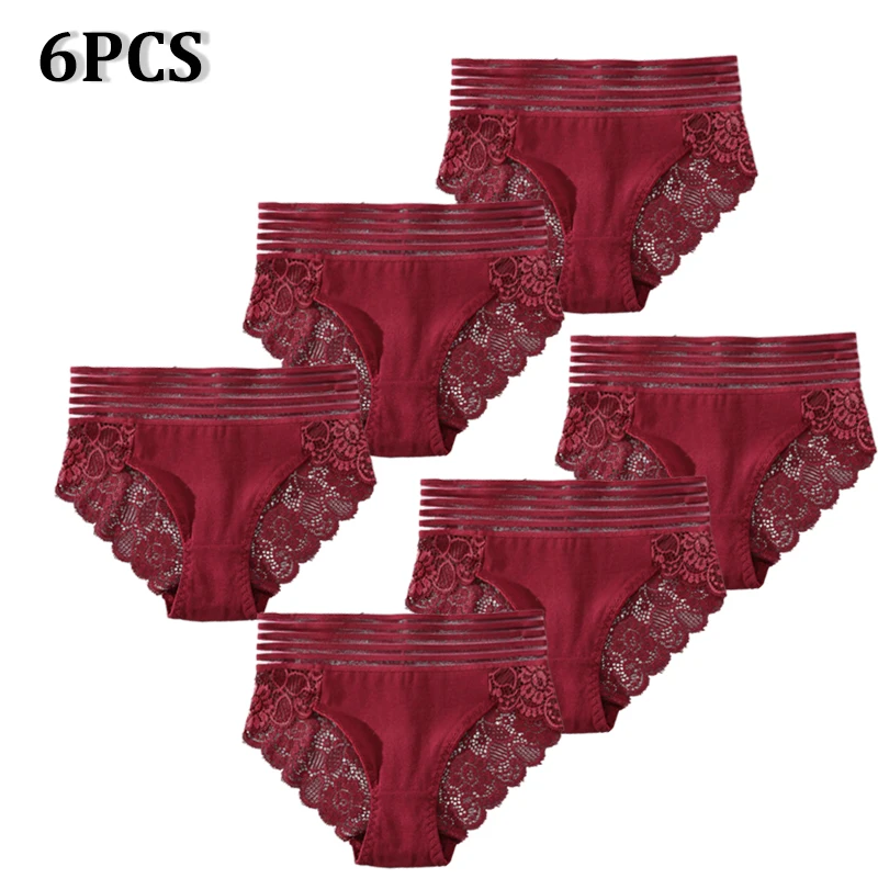 

6PCS High Wais S-XL Sexy Underwear Breathable Lace Women's Panties Pure Cotton Panty Seamless Tight Extra-wide Belt Comfortable
