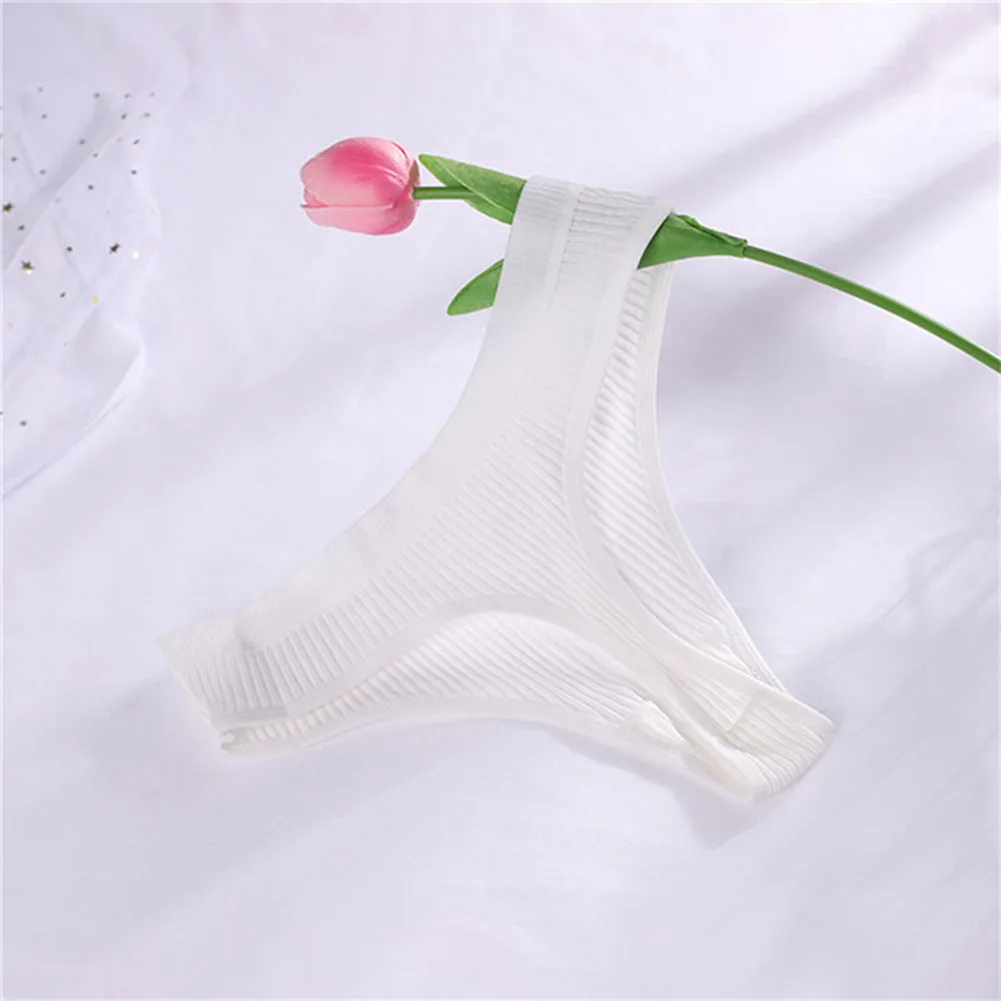 Women Cotton Crotch Anti-Exposure Low-Waist Thong Thread Underwear T-Shaped Breathable Briefs Girl Patchwork Female G-string