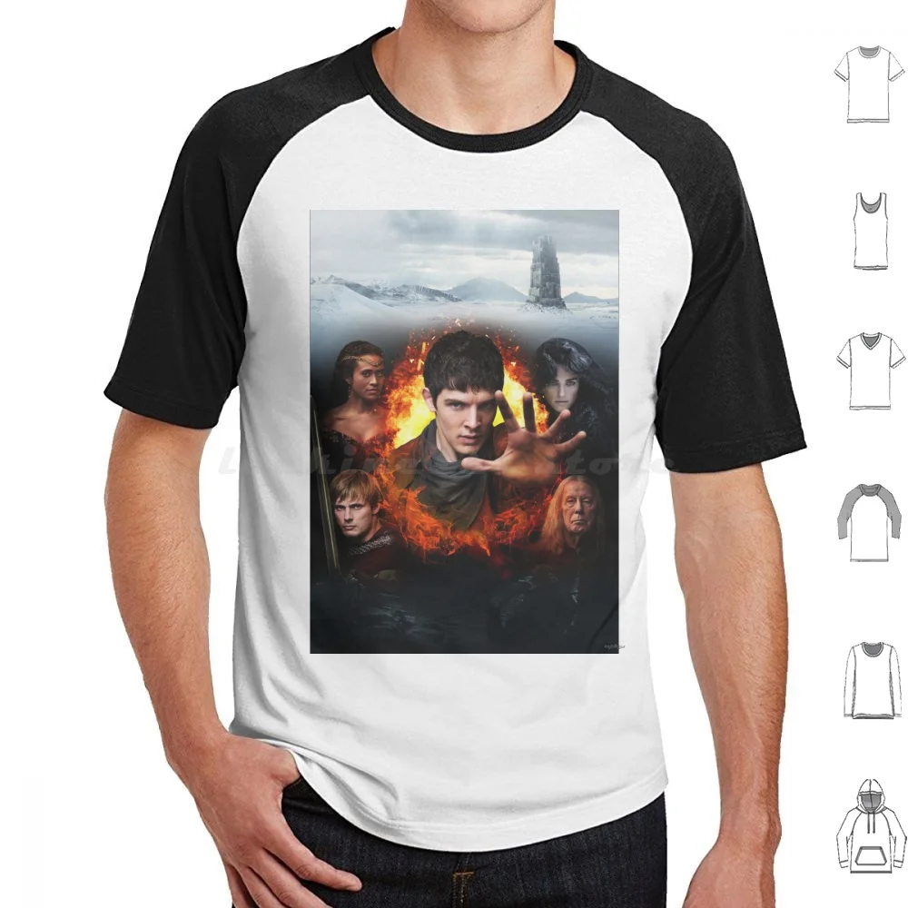 Merlin Cast-Season 5 T Shirt Big Size 100% Cotton Merlin Merlin Colin Morgan Arthur Pendragon Magic Bradley James Emrys Case