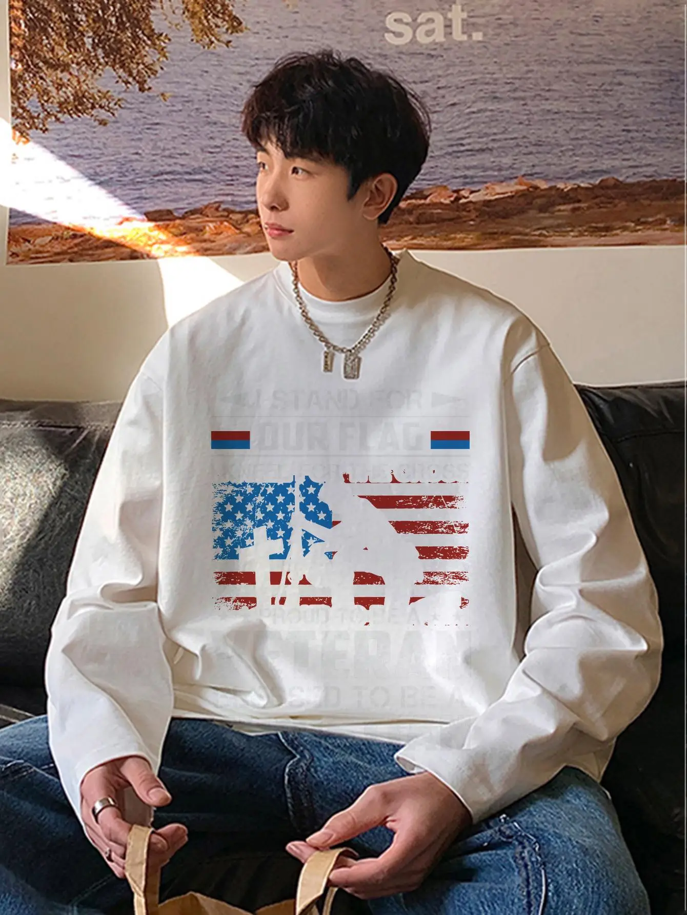 American Style Autumn New Men T-shirts Fashion Graphic Unisex Vintage Tees Loose Cotton Male Clothing Hip Hop Tops Long Sleeve