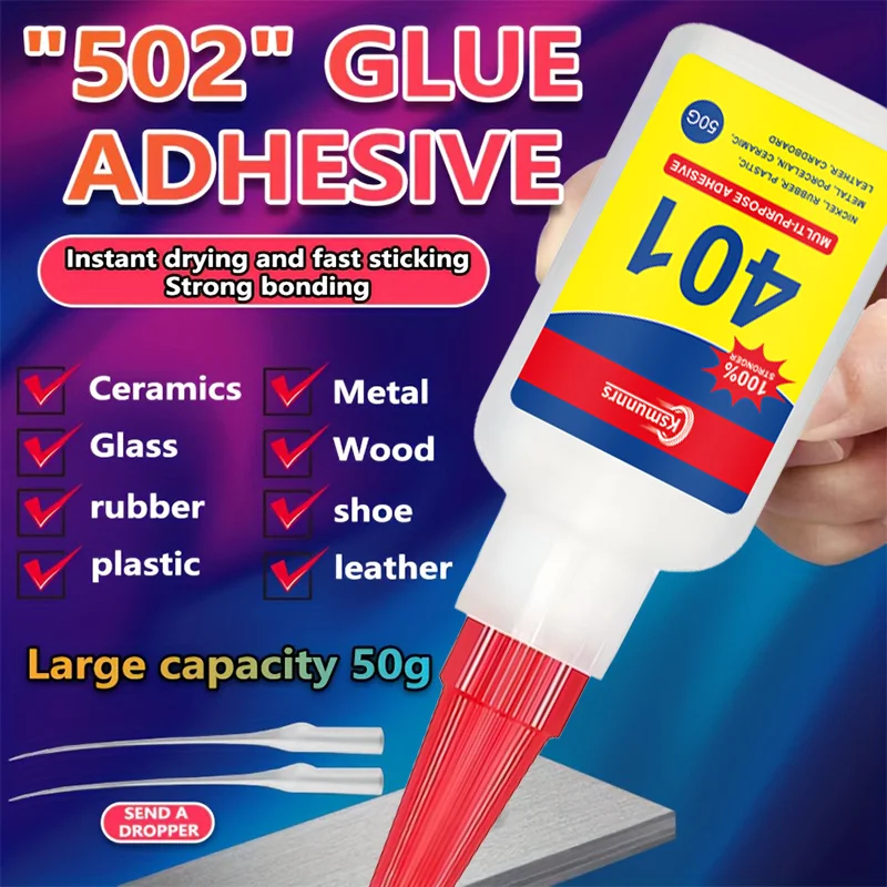 A 50G Bottle of 502 Glue, Instant Bonding Super Glue, Quick-Drying, Multi-Purpose Glue, Suitable for Metal, Plastic, Leather And