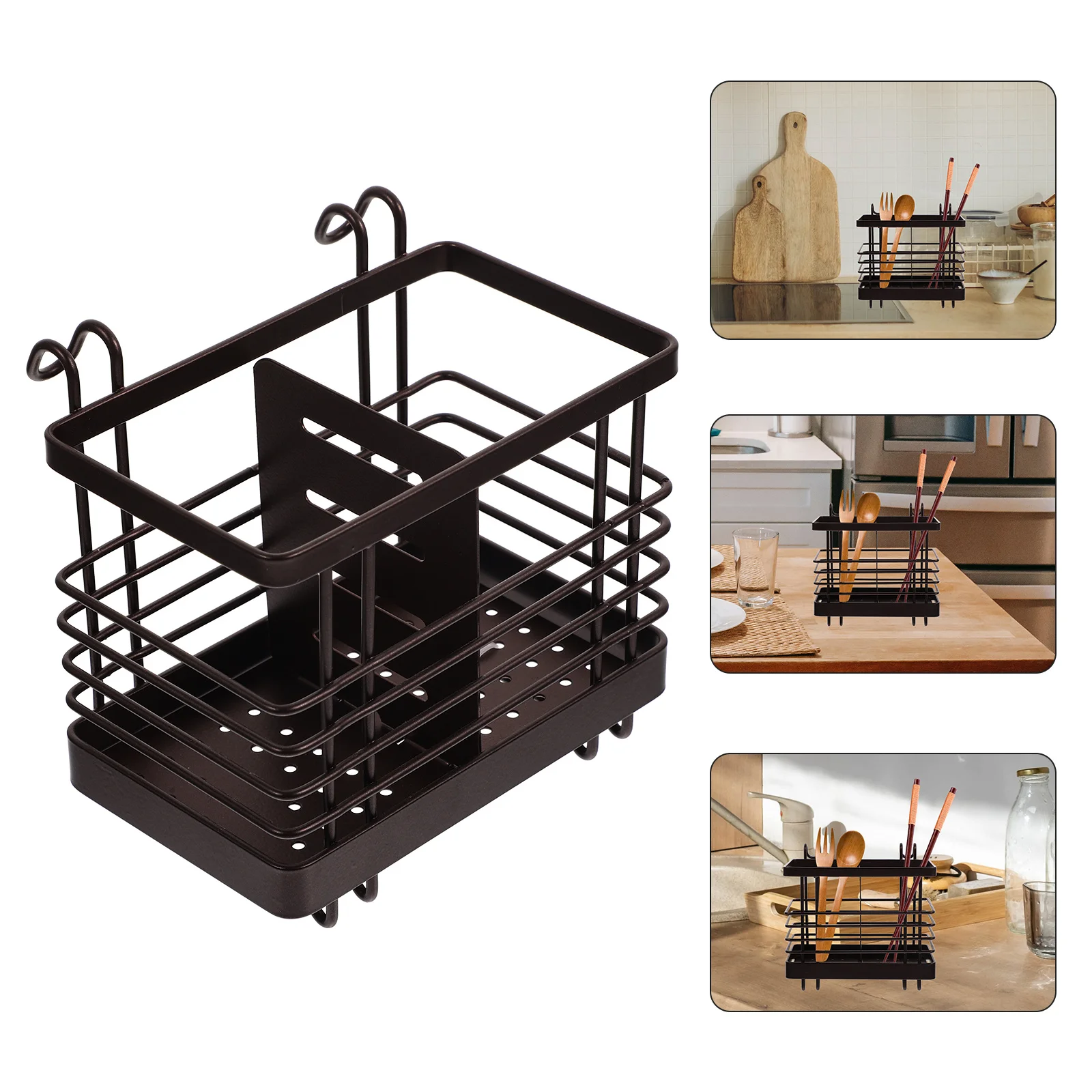 

Premium Kitchen Utensil Holder Iron Cutlery Storage Rack Desktop Chopstick Spoon Draining Container Household Organizer Tool For