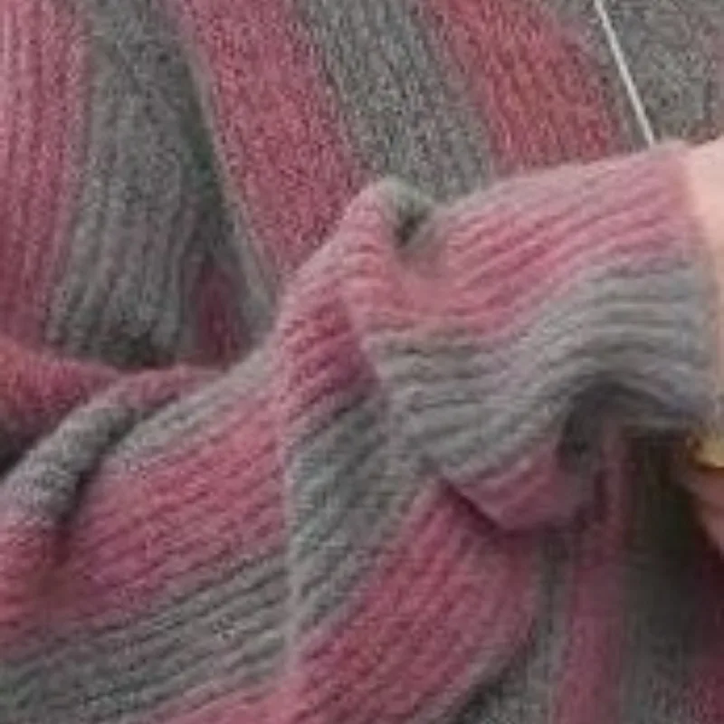 Women's Autumn and Winter New Fashion Elegant Contrast Color Pullover Stripe Long Sleeve Loose Relaxed Commuter Sweater Tops