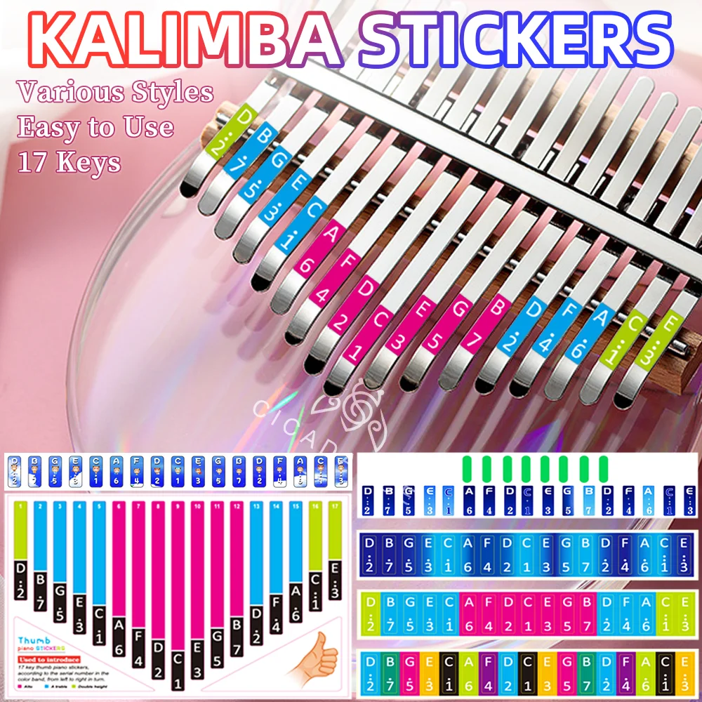 17 Key Kalimba Note Stickers Scale Sticker Thumb Piano Key Tabs For Beginner Training Musical Instrument Accessories