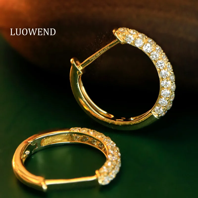 

Серьги LUOWEND из 100% белого/желтого золота 18 карат, серьги-кольца с натуральными бриллиантами, роскошные ювелирные изделия в стиле INS для помолвки, для женщин