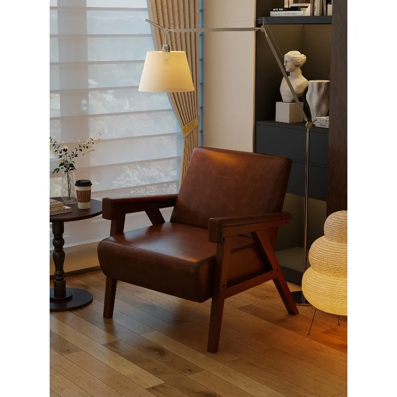 

Medieval oil wax leather solid wood single sofa chair