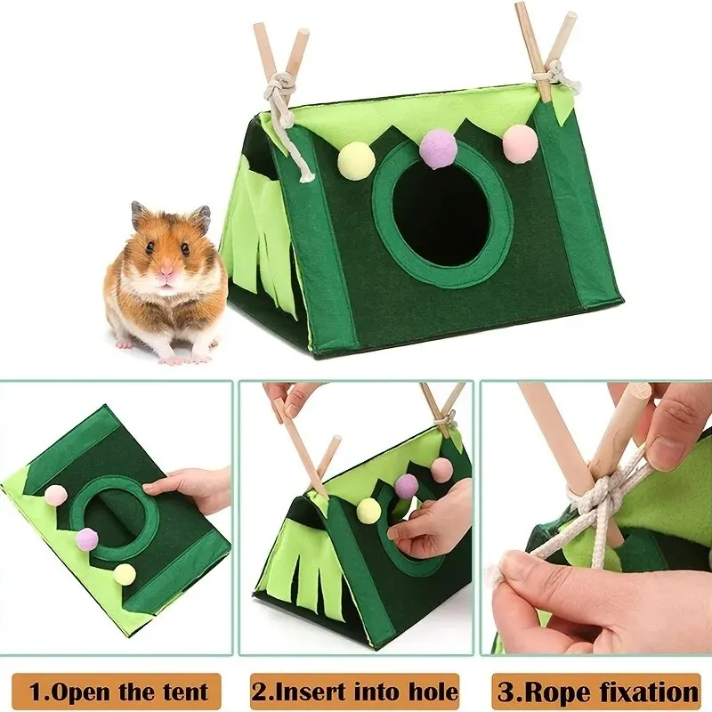 Little Pet Wooden Stick Felt Material Tent Guinea Pig Hamster Flower Branch Rat Rabbit Universal Three Colors Available