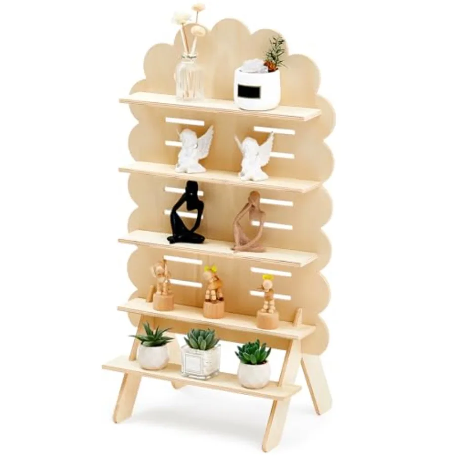 

5-tier Wooden Display Shelf for Vendors 31.5 x 16 Inch Tall Removable Retail Display Riser Stand with Adjustable Height for Can