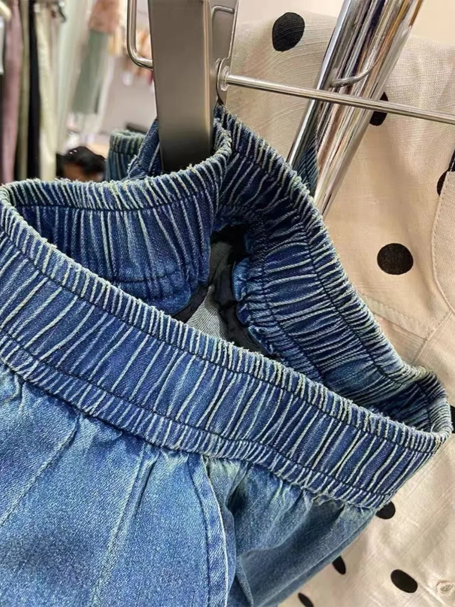 

Summer Thin High Waist Loose Wide Leg Jeans Women's Casual Nine Points Cucumber Harem Pants Straight Cut Regular Thin