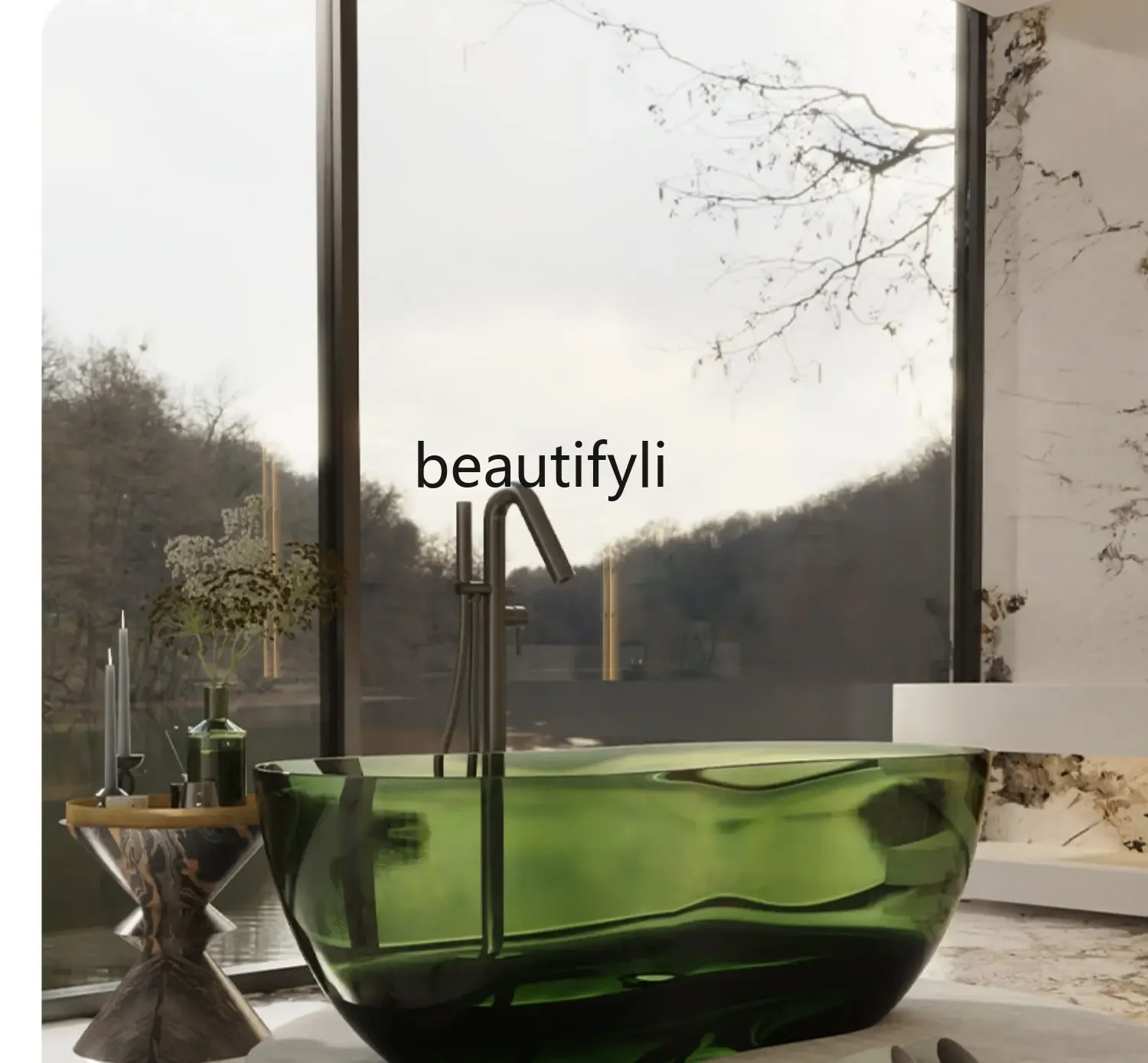 A56 Transparent resin color crystal bathtub 8-shaped oval artificial stone freestanding integrated molding bathtub