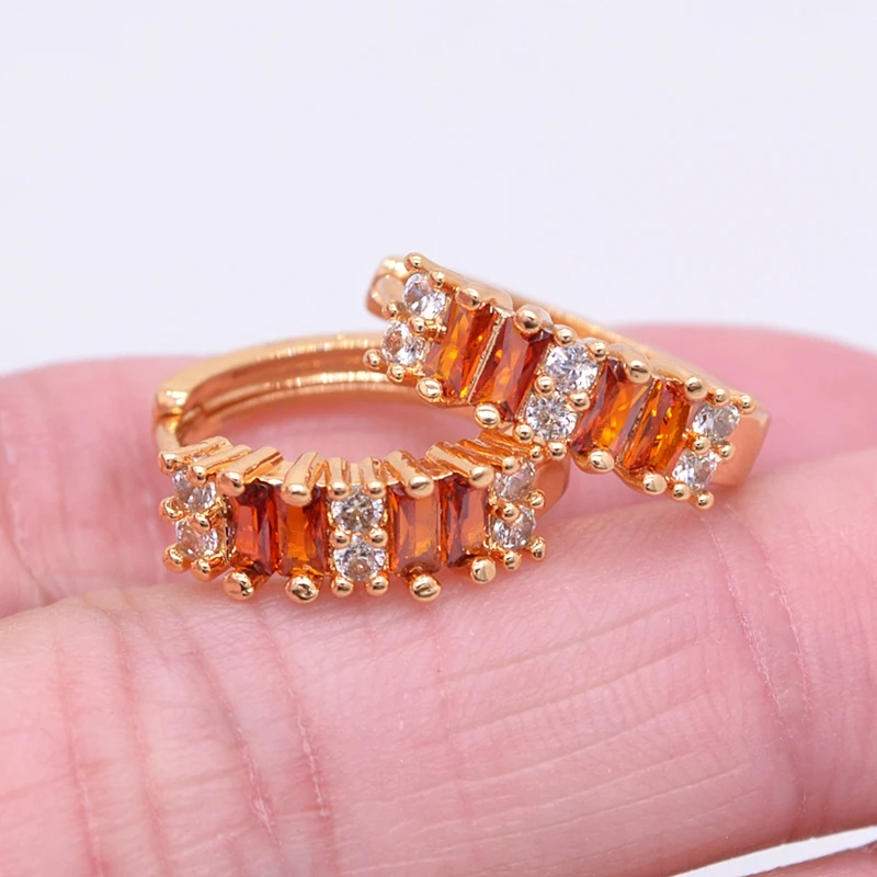 Gold Color Women Multicolor Cubic Zirconia CZ Baguette Huggie Hoop Earrings Jewelry