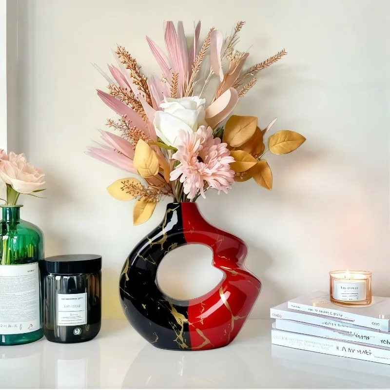 1pc Simple and high-end sense irregular artistic spiral color blocked vase decoration home flower arrangement device