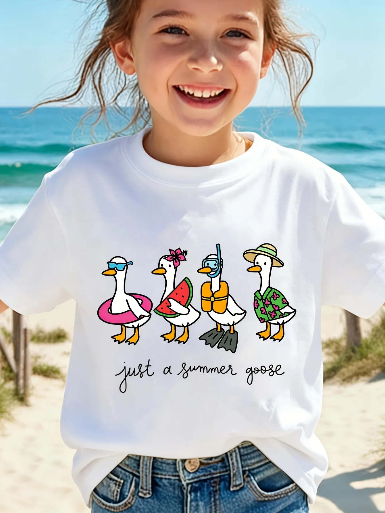Kids Boys Girls Matching Tee Summer Goose Duck Squad Watermelon Swim Graphic Short Sleeve Crew Neck Toddler Casual Outfit
