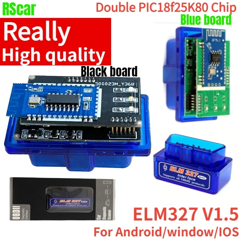 Latest Double PIC18f25K80 Chip ELM327 V1.5 for IOS Android Bluetooth 5.1 Auto Scanner OBD2 Black 2PCB Car Tester Diagnostic Tool