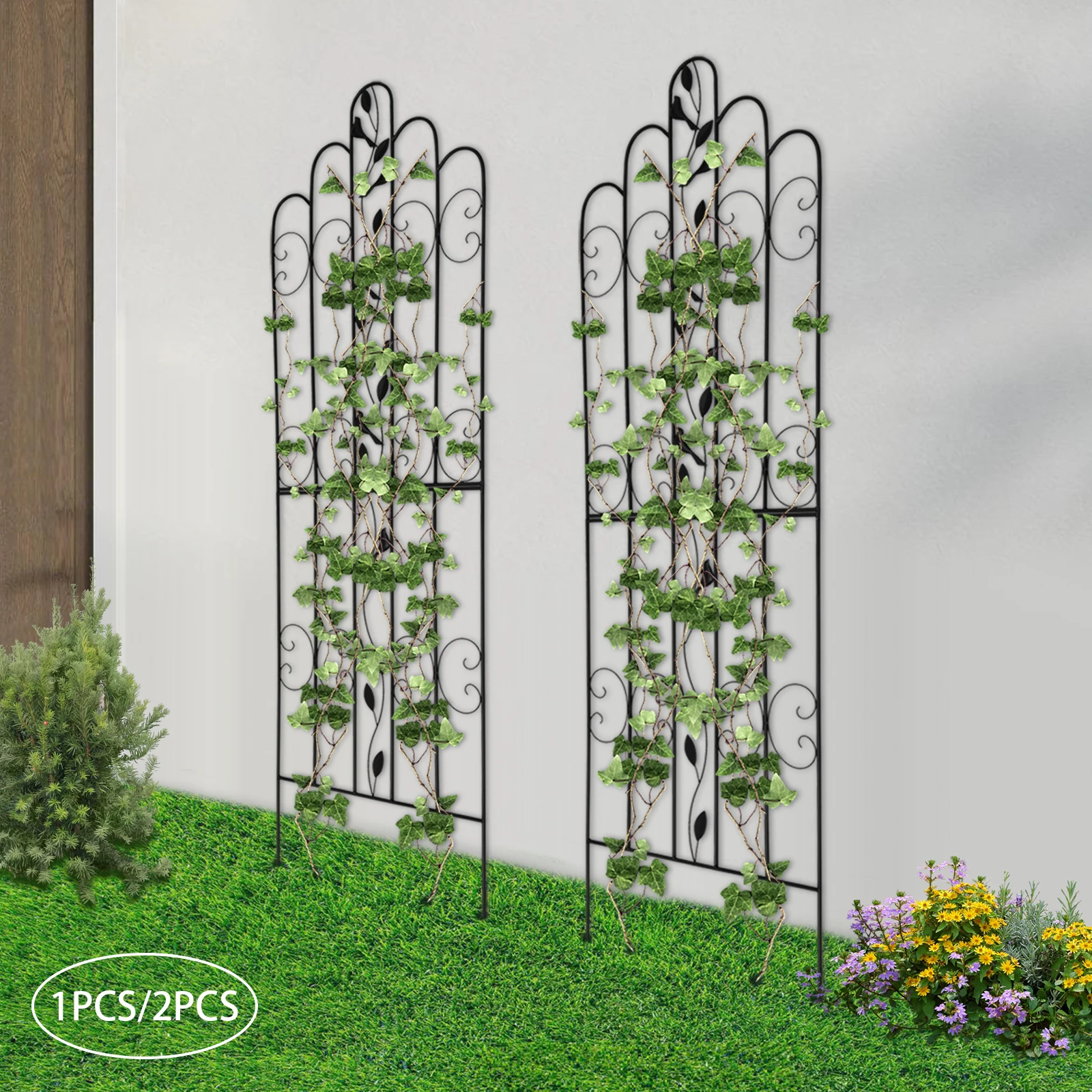 2Pack Tall Metal Garden Trellis Decorative Metal Fence for Climbing Plants USA Sturdy 70inch Steel Metal Garden Trellis