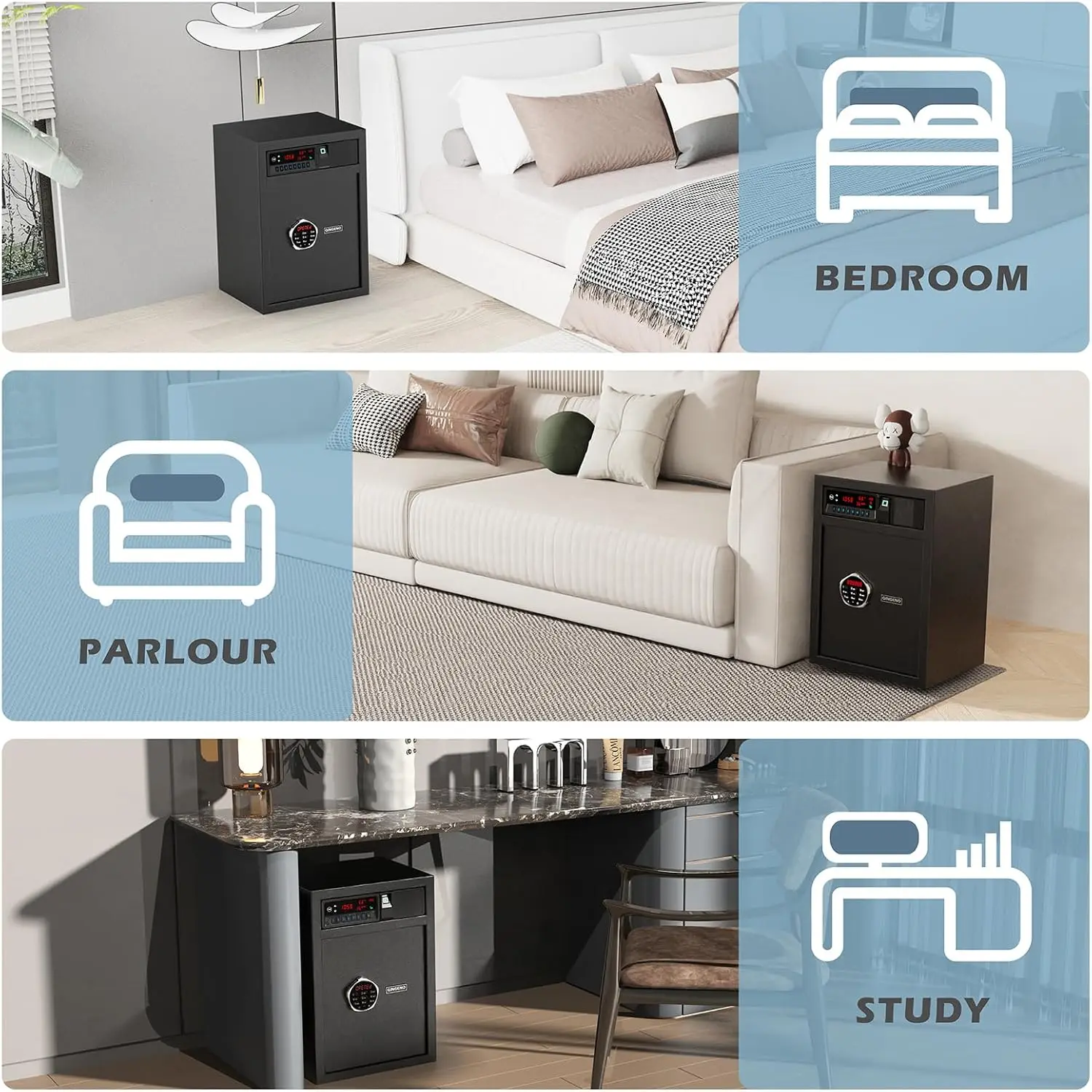 Sliding-Away Drawer Safe with LCD Display of Temp,Humidity,Time,Home Security Electronic Safe for Money Cash Valuables,Keypad La