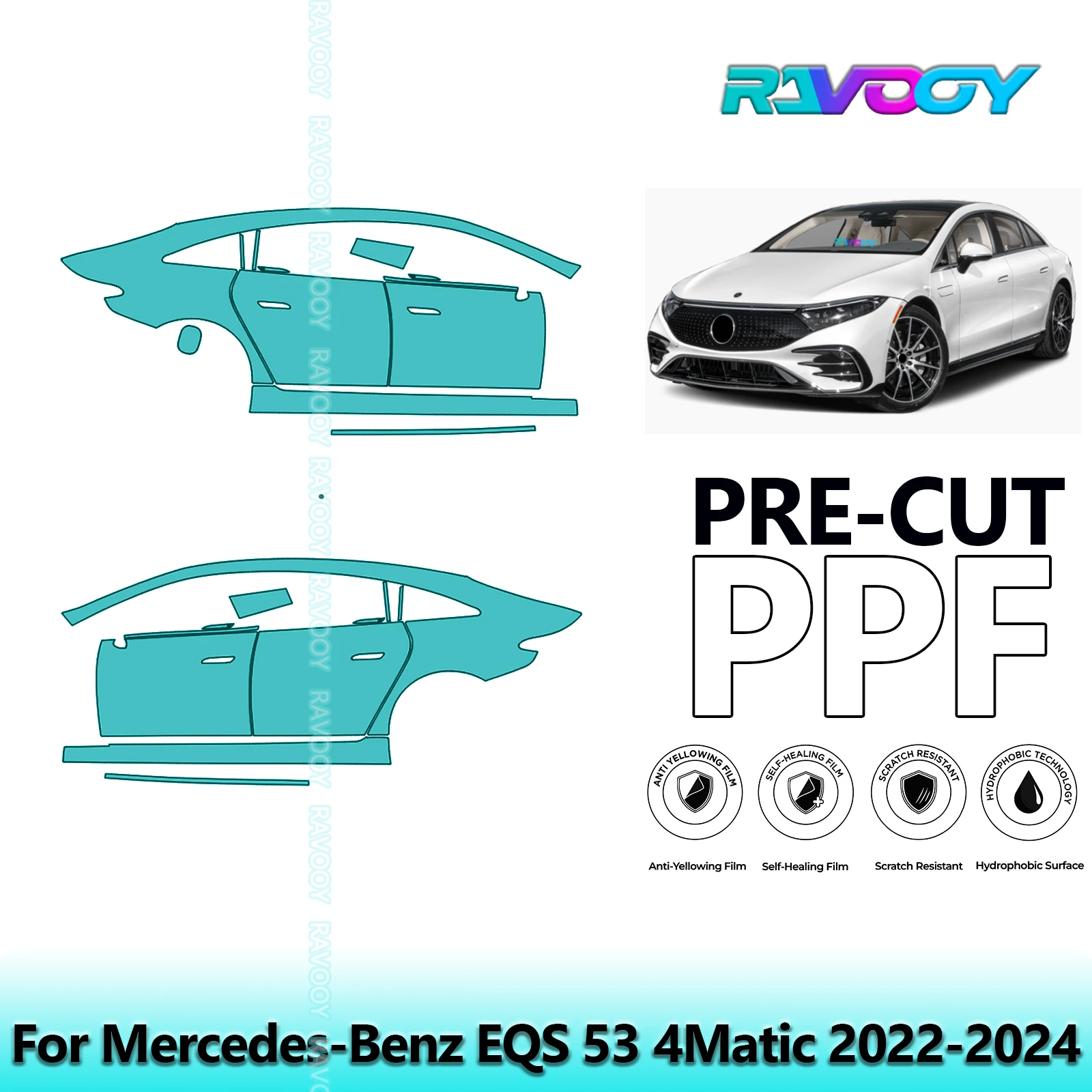 

For Mercedes-Benz EQS 53 4Matic 2022-2024 8.5mil Clear Matte Pre-Cut PPF Door & A/B Pillar Kit TPU Paint Protection Film Set