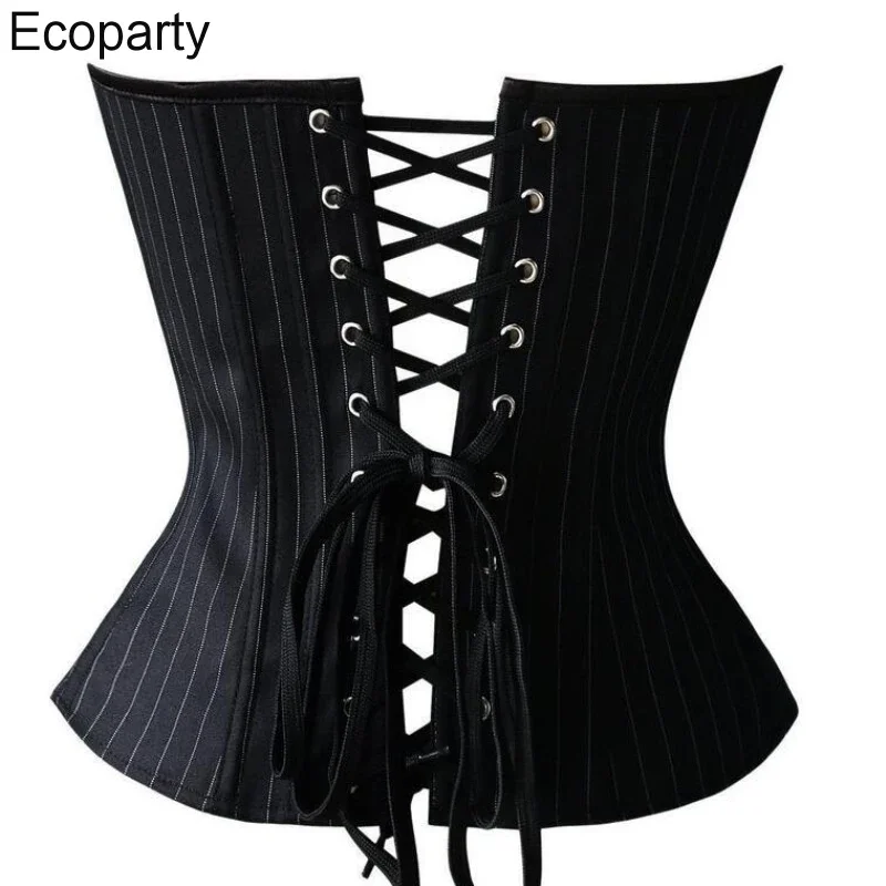 2022 New Women Sexy Black Striped Corset Office Lady Strapless Zip Design Bandage Shapewear Female Fashion Slim Corset Tops