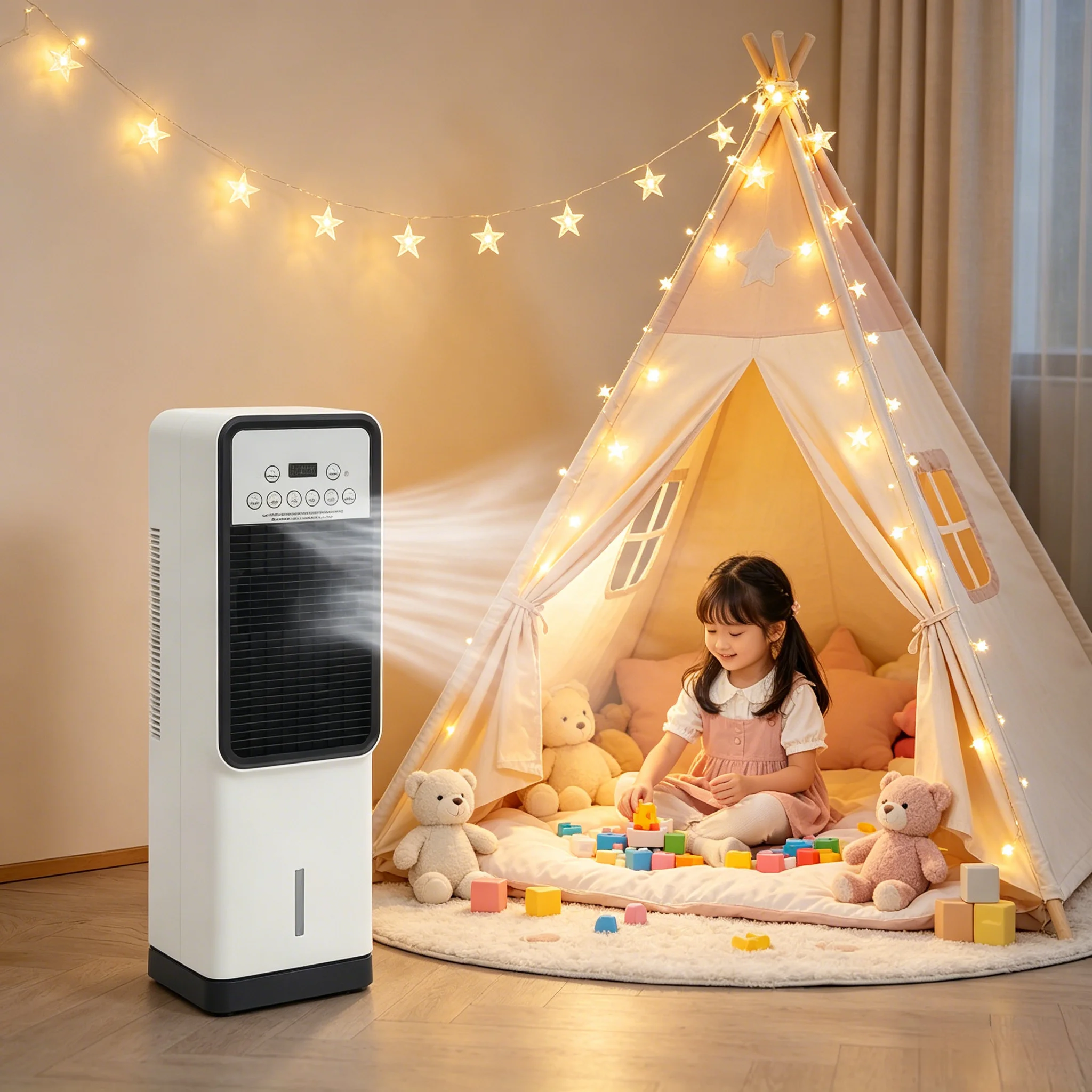 Ventilador de Aire Acondicionado para Calefacción y Refrigeración con Control Remoto, Ventilador de Pie con Tanque de Agua de 3.15L, Móvil, Estándar Europeo, 23*20*71cm