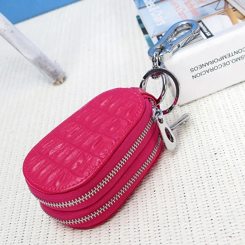 New Unisex Genuine leather Women double layers car key holder wallet organizer housekeeper Men home key case bag