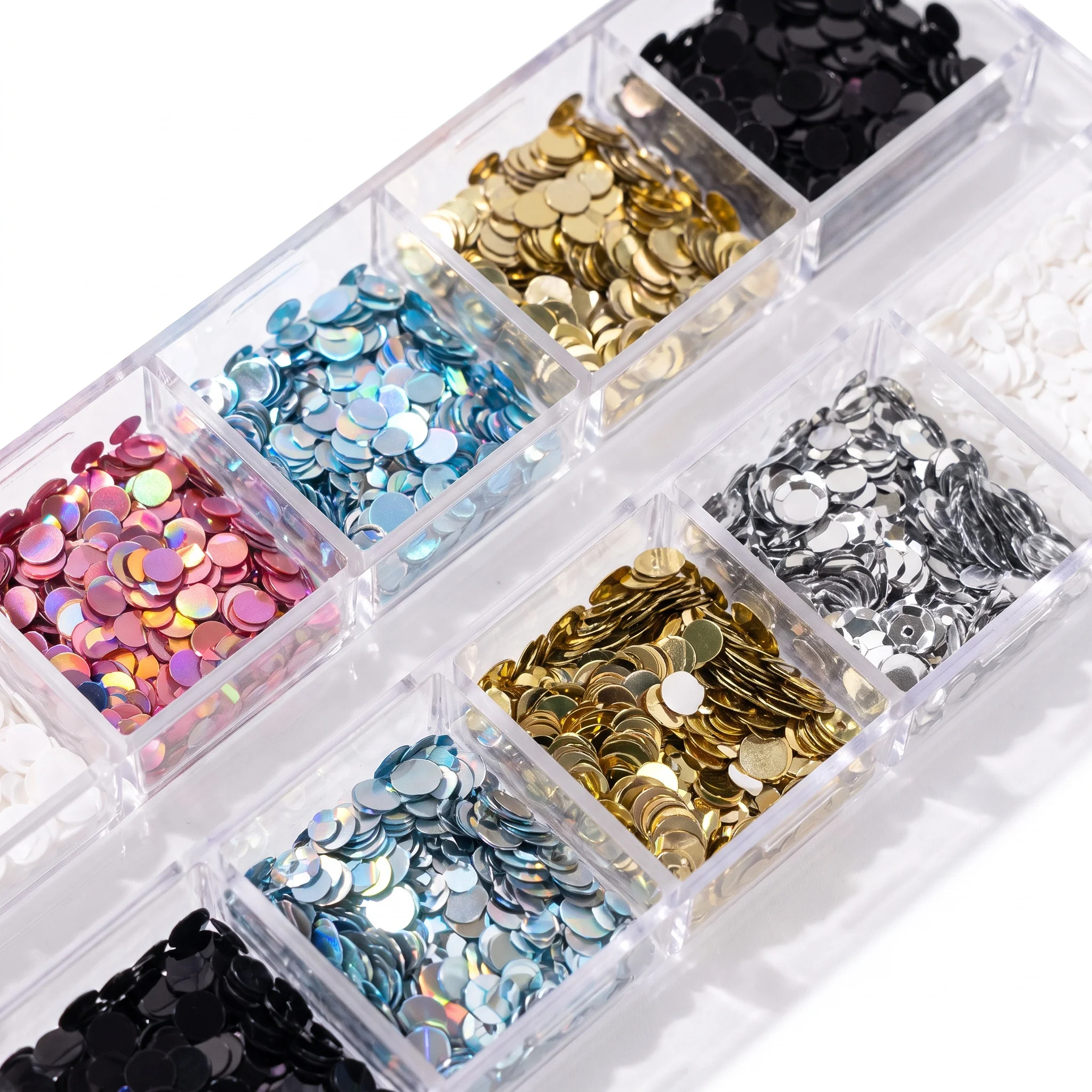 Nail glitter, 12 colors; sequins for manicure and nail art; a set of colorful round glitters for design.