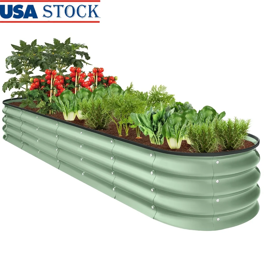 

Outdoor Metal Raised Garden Bed Planter Box 8x2ft Vegetables Herbs Flowers with Open Drainage Tool-Free Assembly