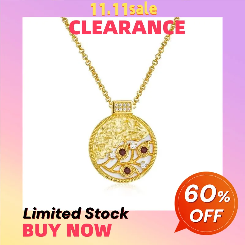 

925 Sterling Silver Gold Plated White Shell Round Pendant With Red Garnet Clearance Limited Stock First Come First Get