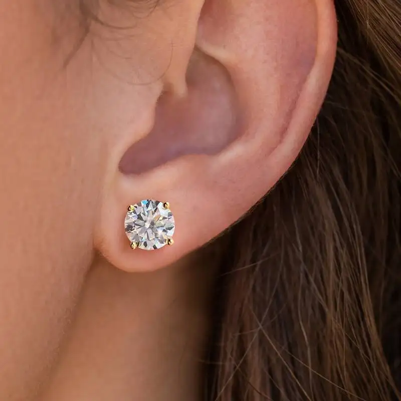 

GRA 0.5-2CT Gold Color Moissanite Diamond Stud Earrings for Women Sparkling Classic Wedding Lab Diamond Earring Pure 925 Silver