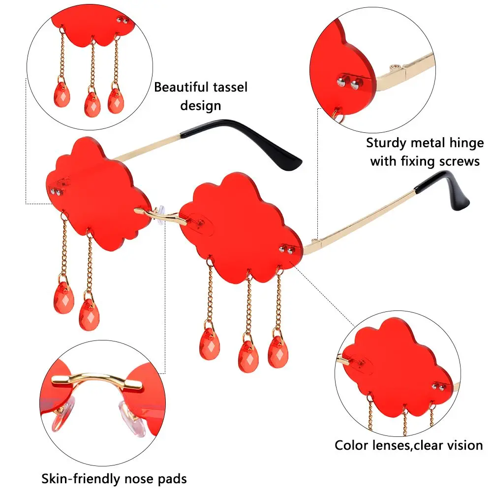 

Забавные очки в форме облаков для мужчин и женщин, солнцезащитные очки с кисточками, очки для дискотек, очки в стиле стимпанк, безободковые солнцезащитные очки