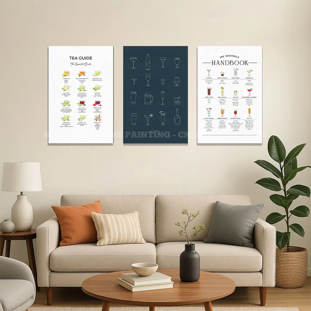 Bar Guide Wall Decor Canvas Poster Multi Wine Tea Pasta Beer Shots Essential Guide Restaurant Wine Cellar Home Decor Gift