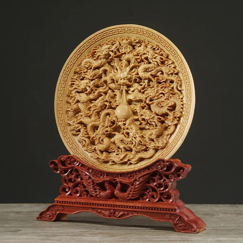 Cliff Cypress Wood Carving Disc Nine Dragons Play Beads Home Furnishings Carp Leap Dragon Door Decoration Living Room