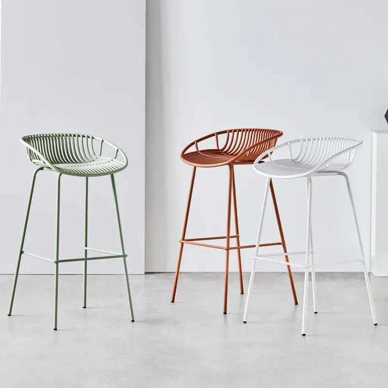 7สี Nordic Wrought Iron Cafe เก้าอี้ Minimalist โมเดิร์นเก้าอี้บาร์สูง Cafe เฟอร์นิเจอร์หรูหรากลางแจ้งเก้าอี้บาร์