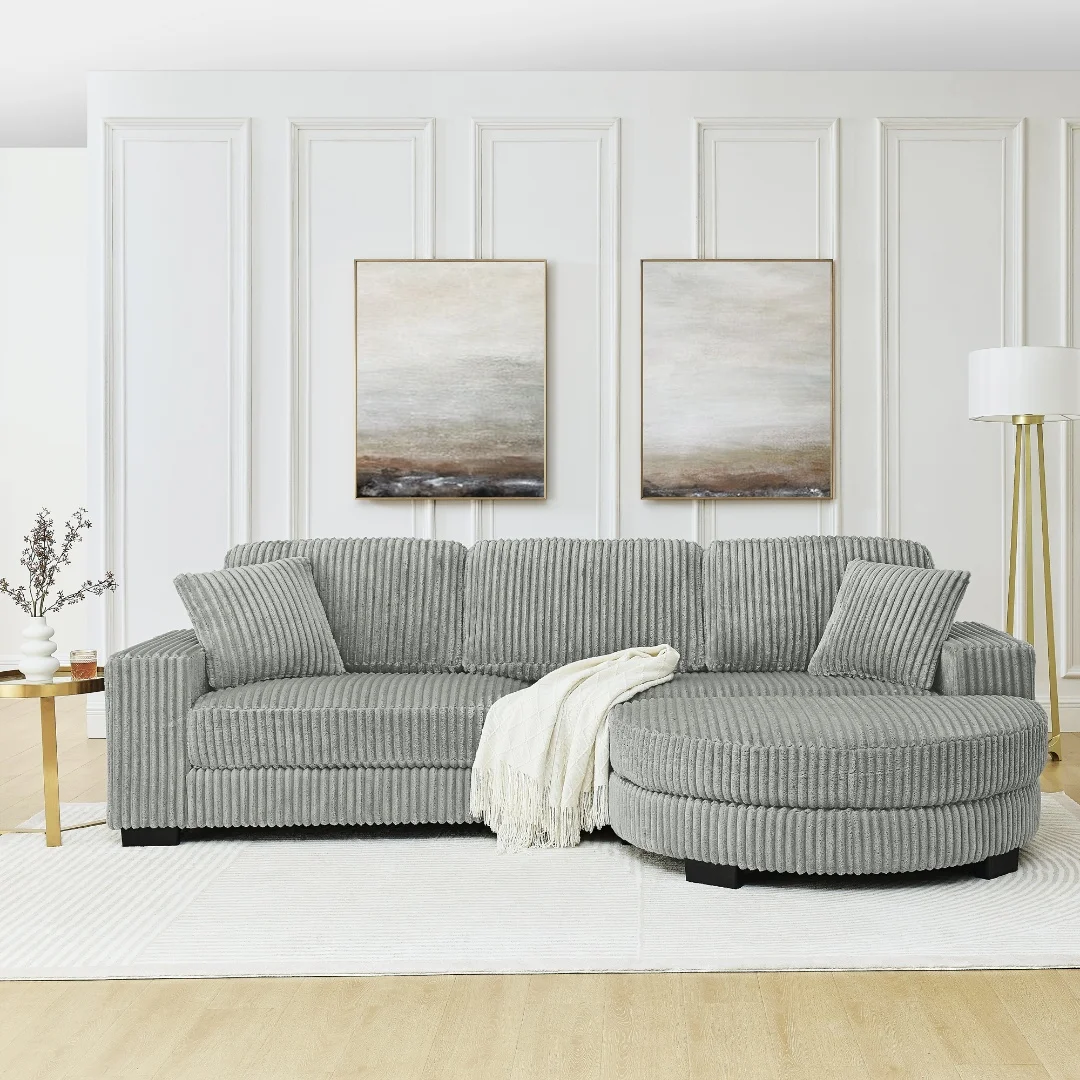 

m Corduroy Fabric Tufted Upholstered Sleeper Sectional Sofa L- Shaped Modular Convertible Sofa m