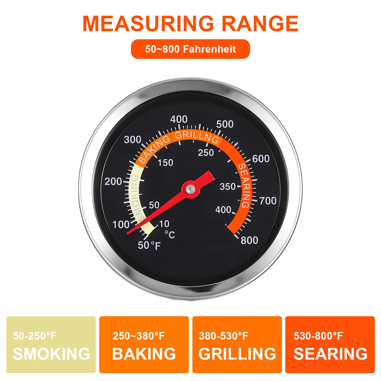 2Pcs Stainless Steel Grill Thermometer Temperature Gauge for Bbq Oven Cooking Baking Kitchen High Accuracy Metal Dial
