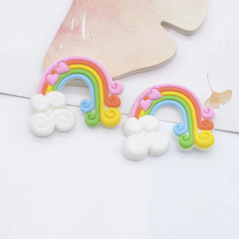 10Pcs 32*26mm Rainbow Flatback Resin Accessories for Jewelry Making DIY Phone Shell Crafts Ornament Headwear Decor Accessories
