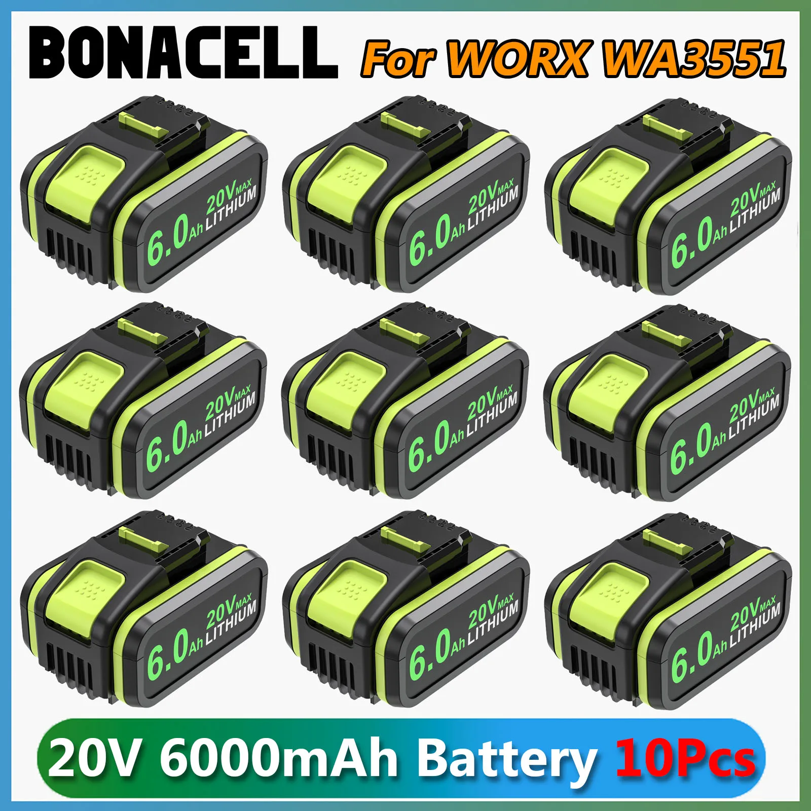 For Worx WA3551 Rechargeable Battery 6000mAh 20V Power Tool  Battery For WA3551.1 WA3572 WA3553 WX390 WX176 WX178 Tool Battery