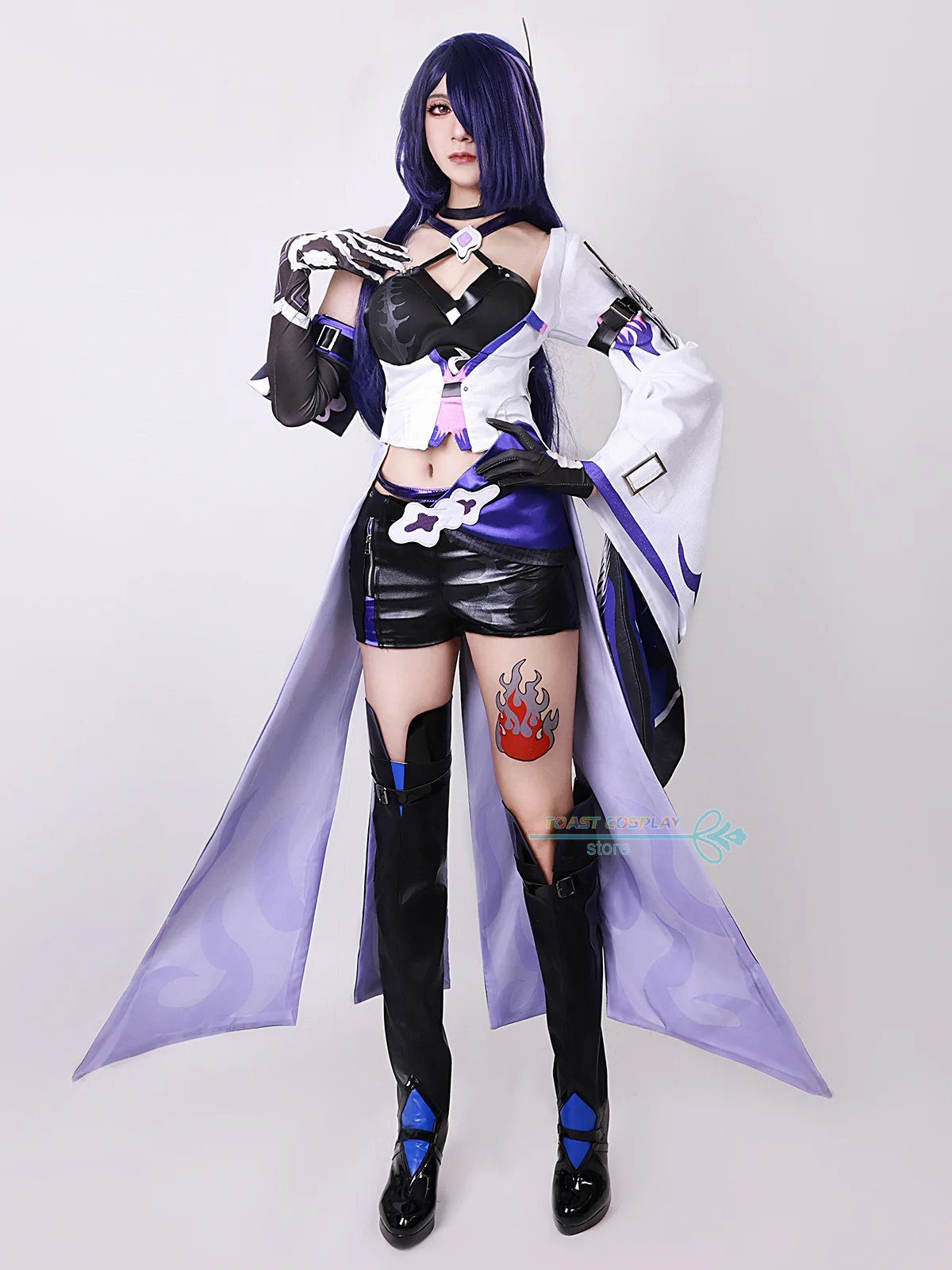 Juego de Cosplay de Acheron para mujer, juego de rol de Honkai Star Rail, traje de Cosplay de Acheron, vestido, peluca, zapatos, conjunto completo, ropa de fiesta de Carnaval