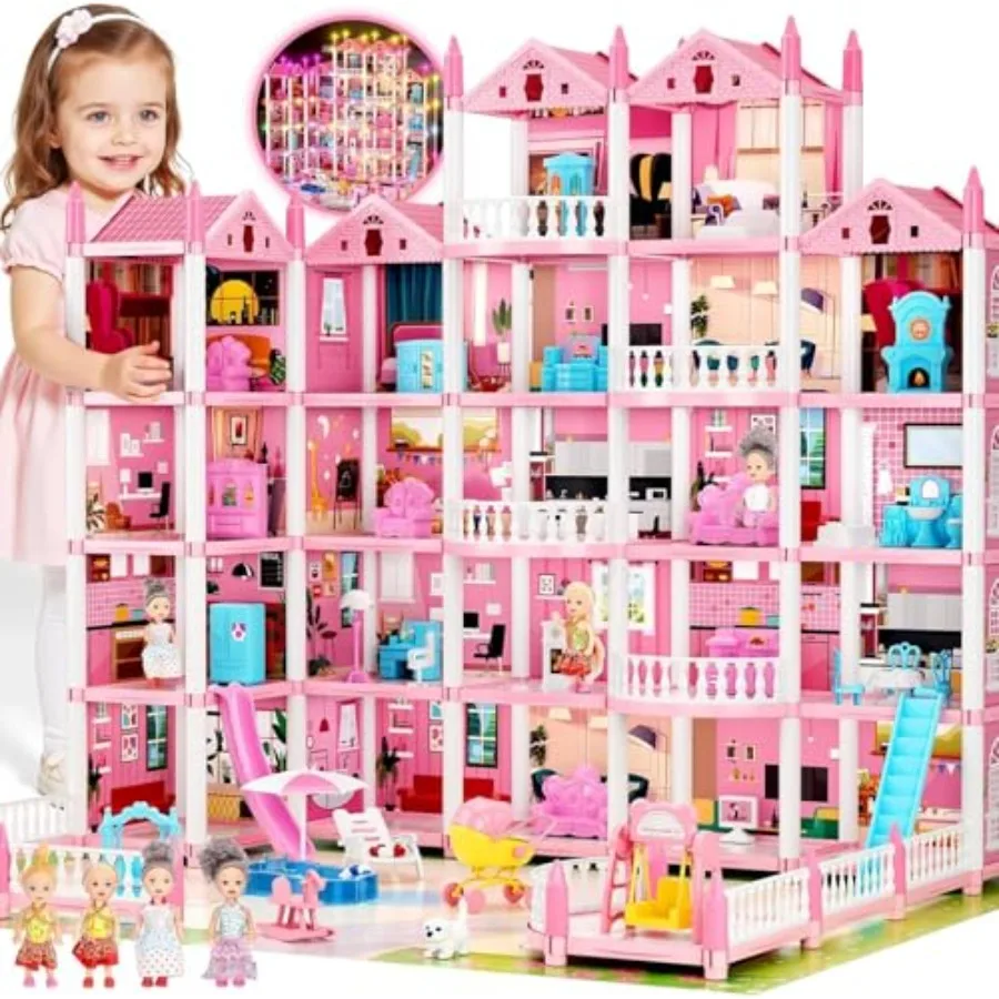 

Large Dream Doll House for Girls with 22 Rooms Lights Dolls and Furniture - Playhouse Dollhouse for Girls Ages 6-16 Toys for Bi