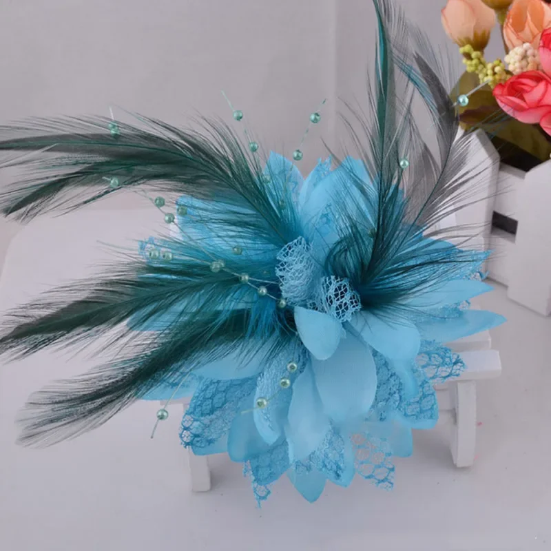 Women\'s Fashion Flower Feather Bead Corsage Hair Clip Bridal Hairband Brooch Pin Brida Barrettes Hair Mesh Accessories Jewelry