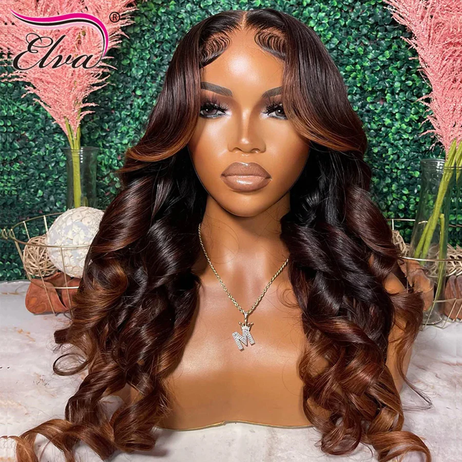 Elva Hair Highlight 5X5/9X6 HD Lace Closure Wig Glueless Ready Wear Wig Human Hair Loose Wave 13x4 HD Lace Frontal Full Wigs