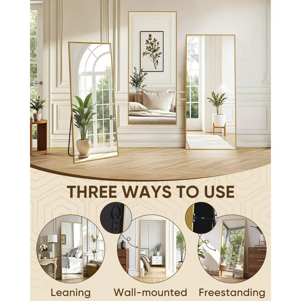 

Full Length Mirror, 58 X18 Floor Mirror, Floor Standing Freestanding Full Body Mirror With Stand For Bedroom, Hanging Mounted F
