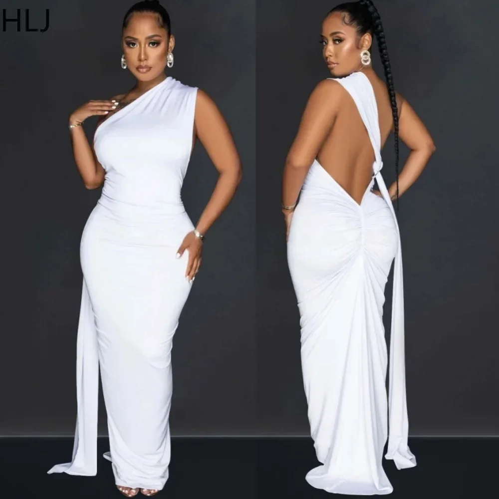 

HLJ Elegant Off Shoulder Lace-up Backless Long Maxi Dress for Women Ruched Bodycon Dress Birthday Party Clubwear Robe Vestido