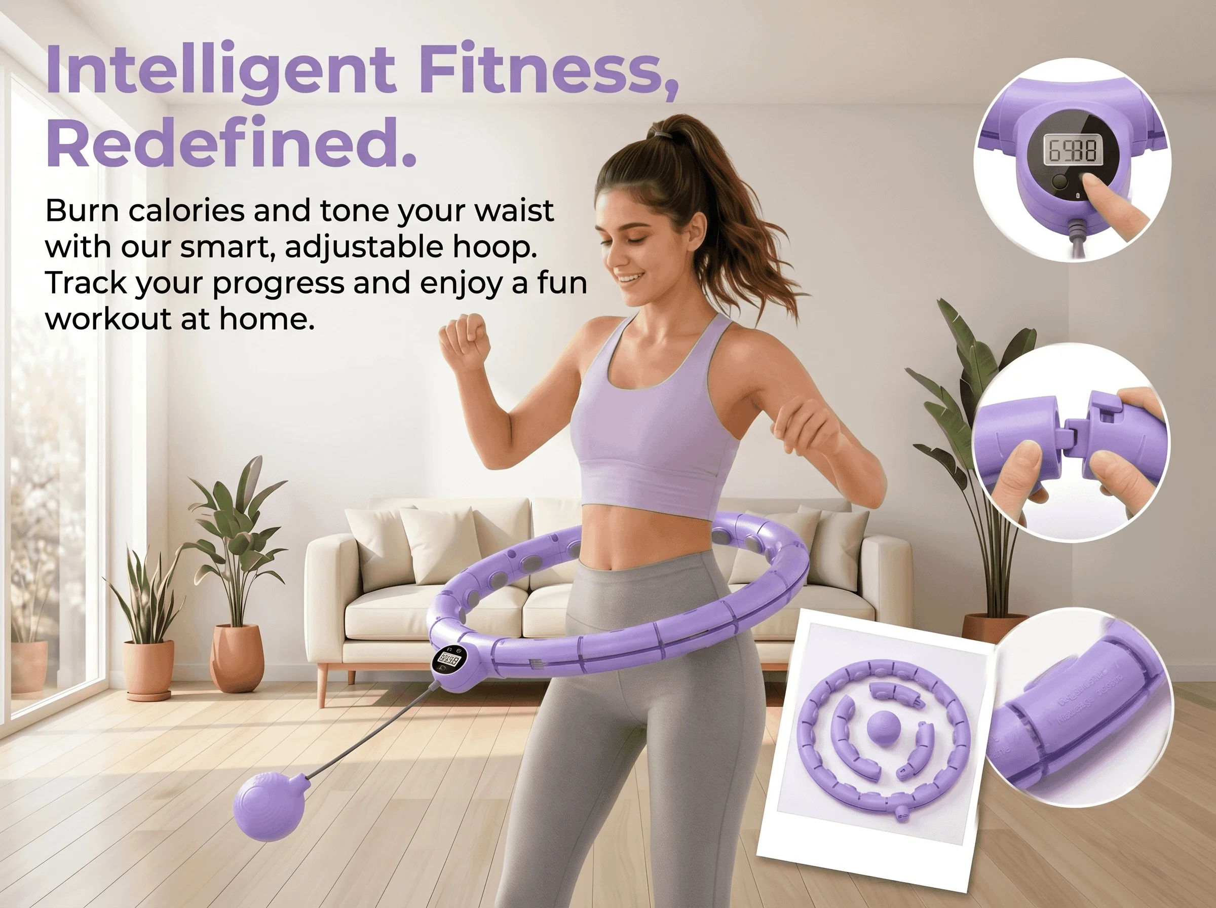 Aro de Fitness Inteligente con Peso para Mujer, Ajustable, para Quemar Grasa Abdominal, Aro de Ejercicio para el Hogar con Contador
