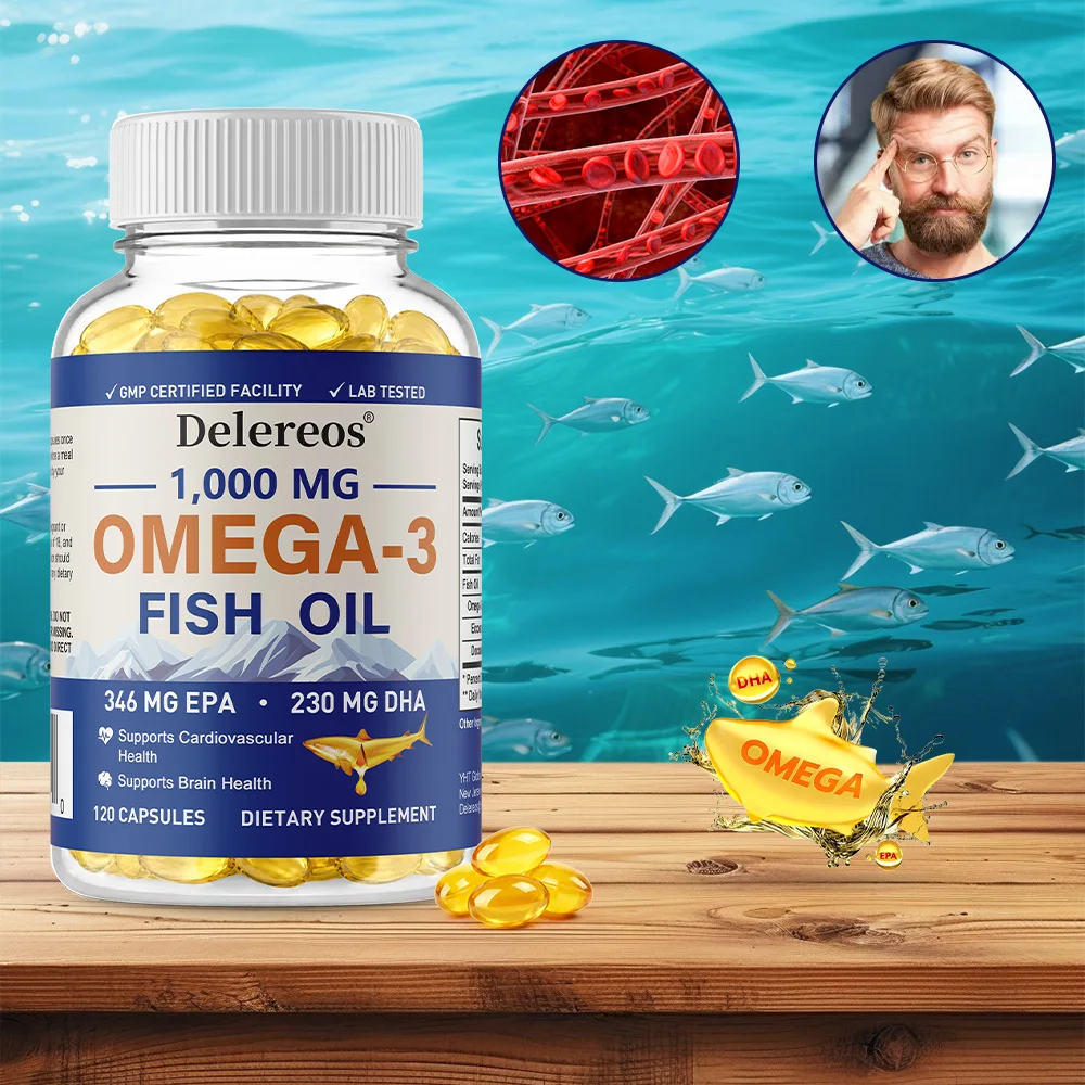 Omega-3 Fish Oil Softgels 1000mg Per Serving, 120 Capsules, Non-GMO Gluten Free Daily Wellness Support for Men & Women