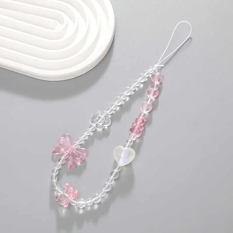 Women Girls Beaded Mobile Phone Lanyard Smartphone Chain Anti-Lost Tellphone Rope Candy Colored Wrist Strap Short Pendant Gifts